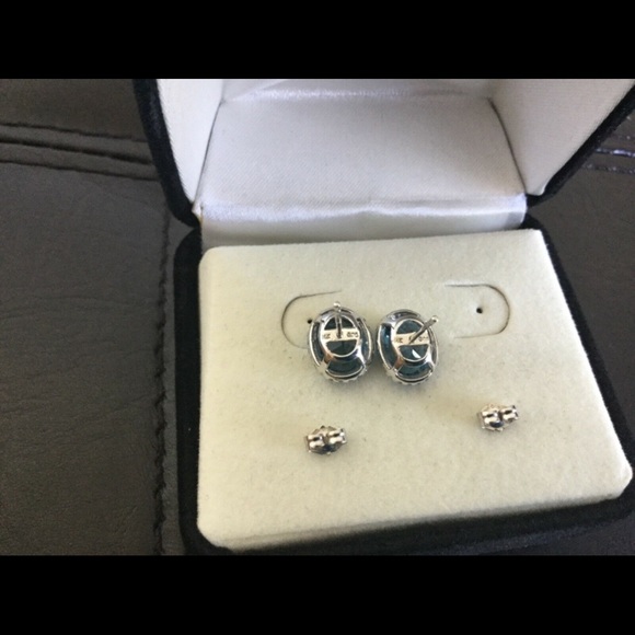 14K White Gold London Blue Topaz and Diamonds Oval Stud Earrings - Picture 3 of 12